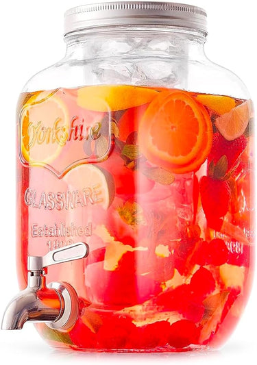 Avilia Dispensador de bebidas para fiestas, dispensador de jabón líquido con grifo, fuente de vidrio para bebidas con capacidad de 4 litros